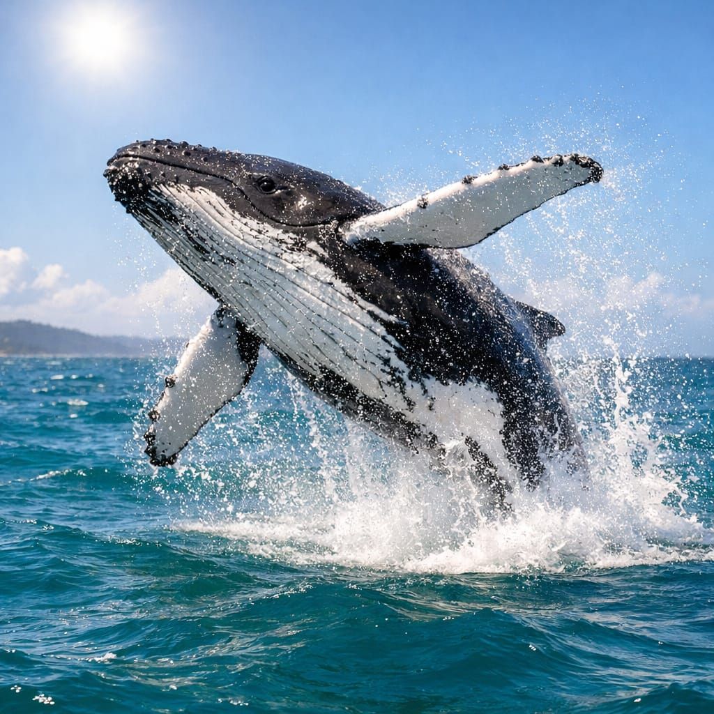 Humpback Whale Leaping Joyfully in Turquoise Sea
