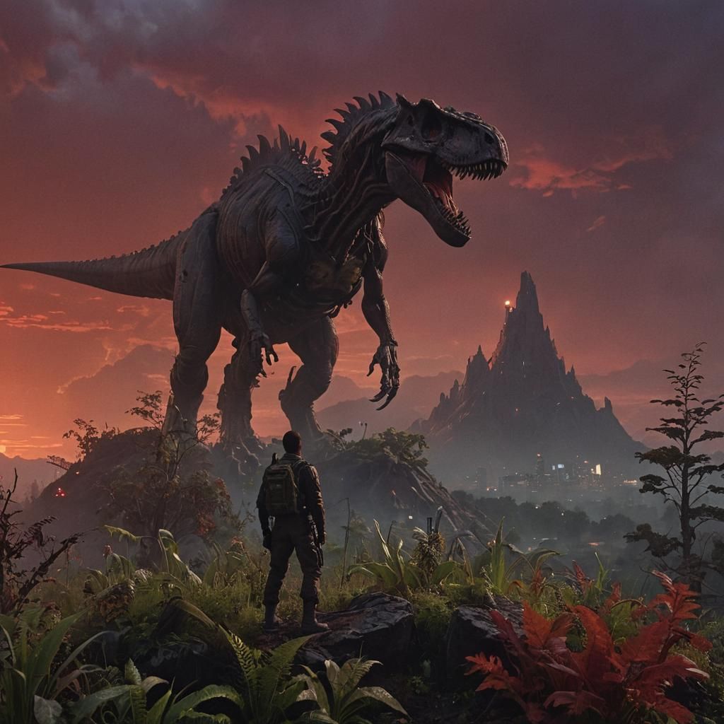 Hyperrealistic Sci-Fi Soldier in Overgrown Cityscape