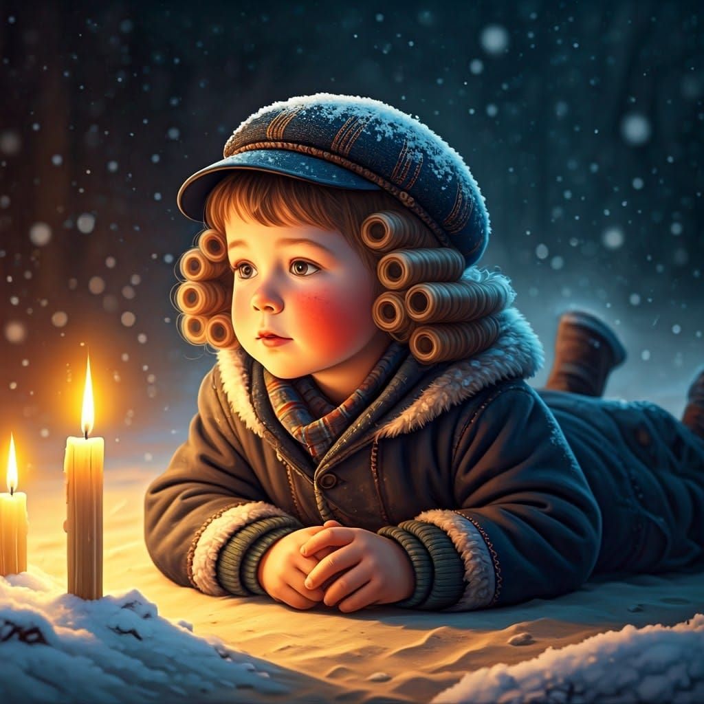 Orthodox Boy in Winter Wonderland: Hyperrealistic Splash Art