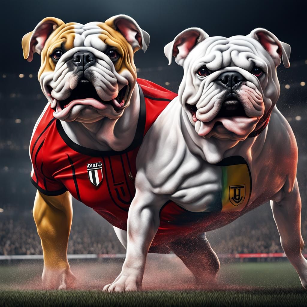 Bulldog Match: Juventus vs Milan in Hyperrealistic Style