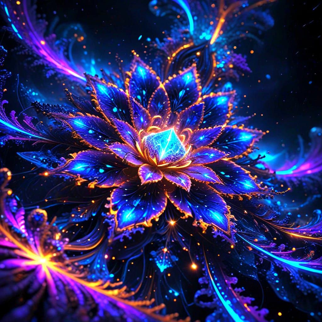 Galactic Golden Fractals in Neon Psychedelic Art