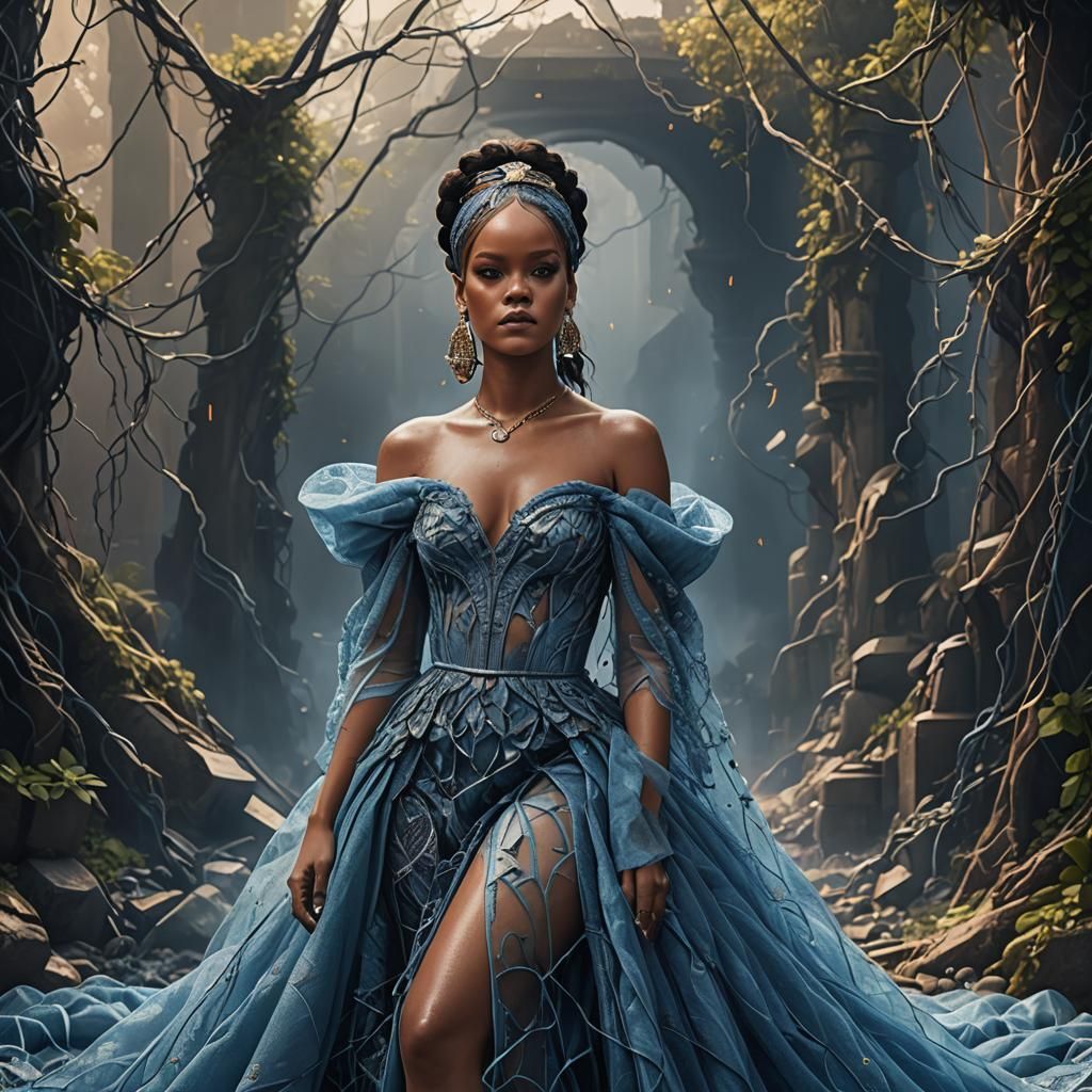 Rihanna in Blue Gown: Detailed Matte Painting