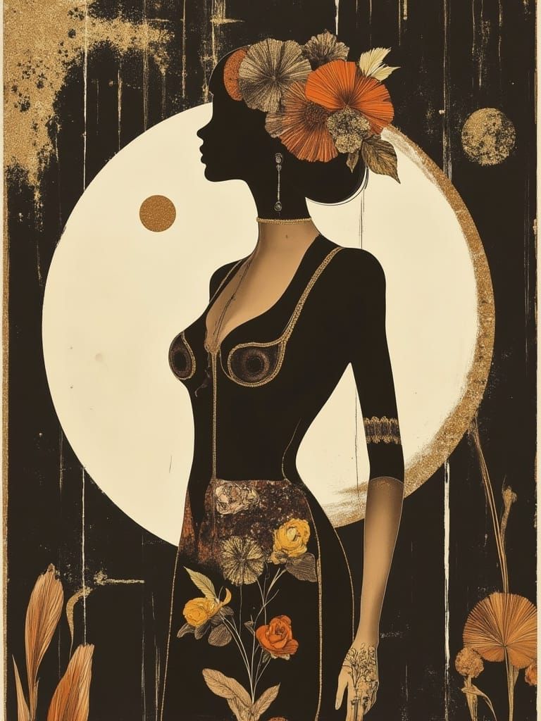 Ethereal Art Deco Goddess in a Floral Gardenia Monstera Sett...