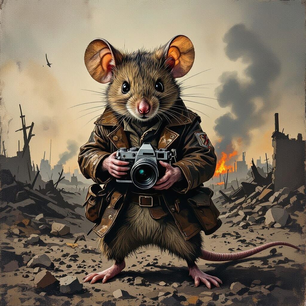 Mouse War Photographer in Expressionist Style