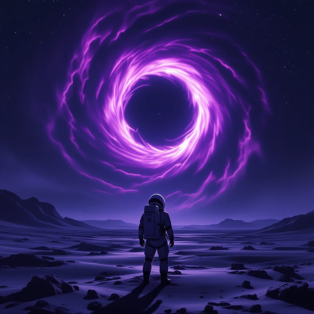 Astronaut and Cosmic Vortex: A Surreal Still
