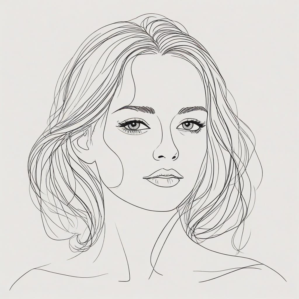 Minimalist Line Art Portrait of Elegant Woman
