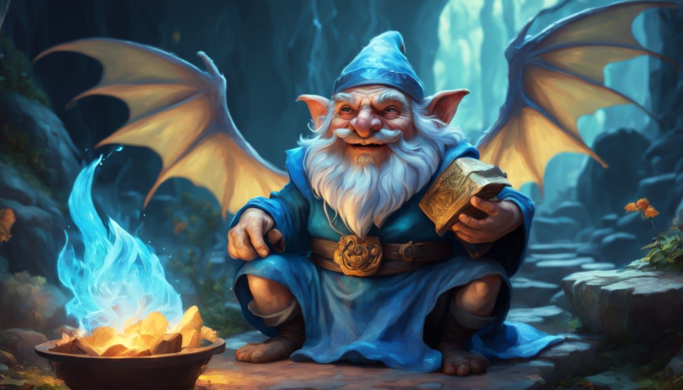 Gnome Telling Fairy Tales by Campfire, Digital Art