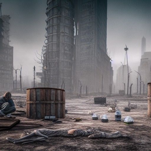 Post-Apocalyptic Bone City with Shivering Homeless Person