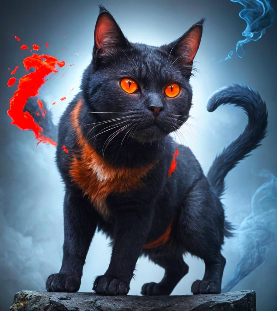Hyperrealistic Demon Cat in Vivid Smoke