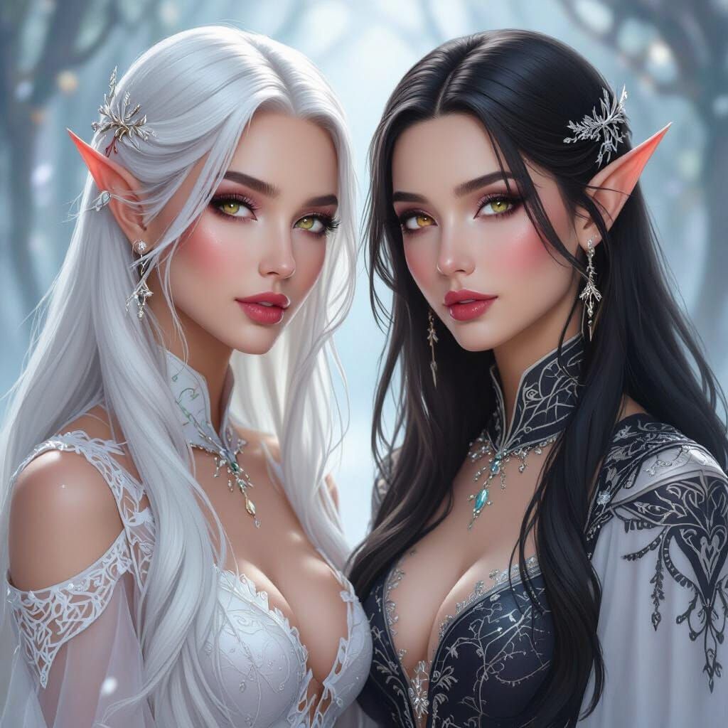 Ethereal Elven Women in Fantasy Gowns