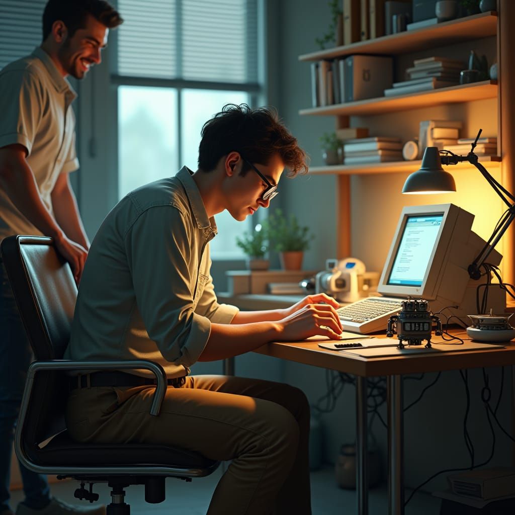 Researcher Programming on Vintage PC, Concept Art