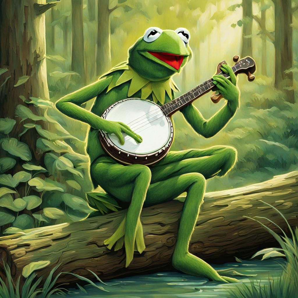Kermit the Frog Plays Banjo in Green Forest