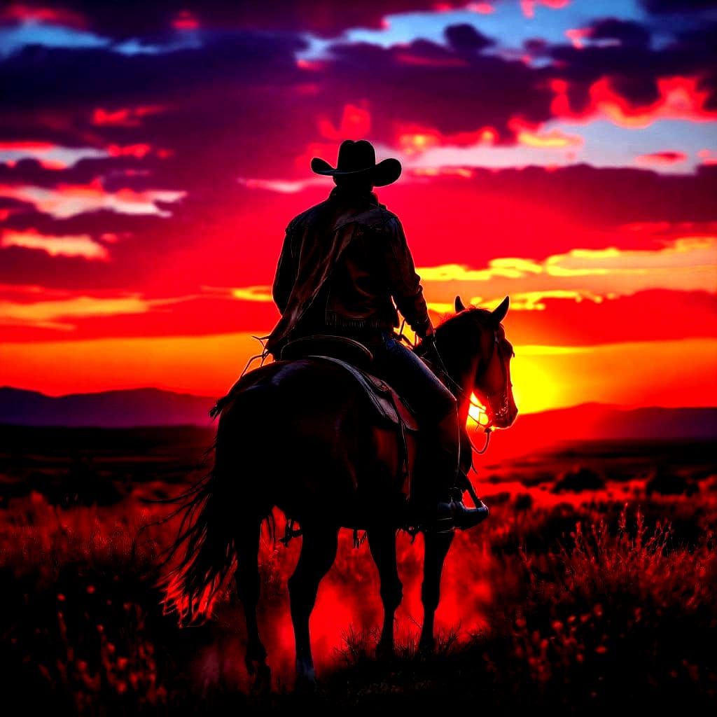 Cowboy at Sunset: A Western Painting