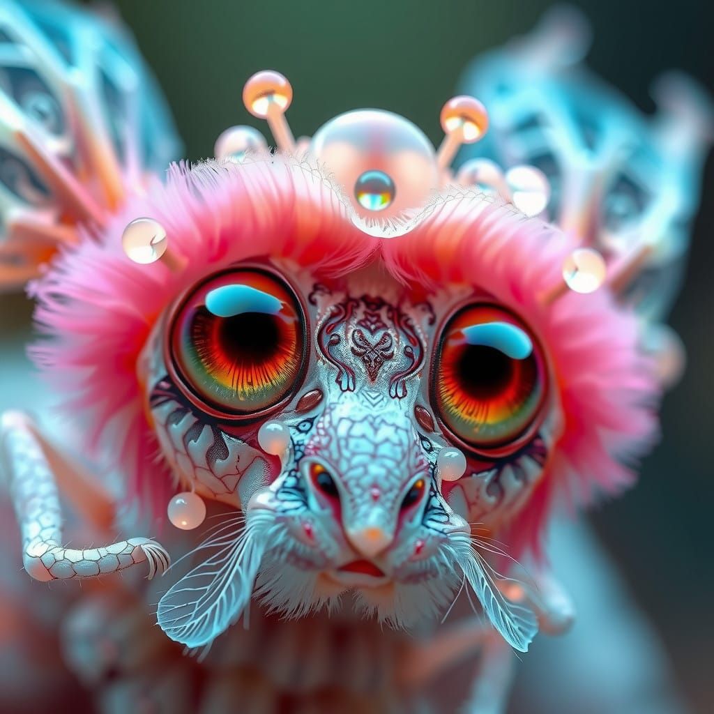 Surreal, Whimsical Creature with Translucent Glass Body, Vib...