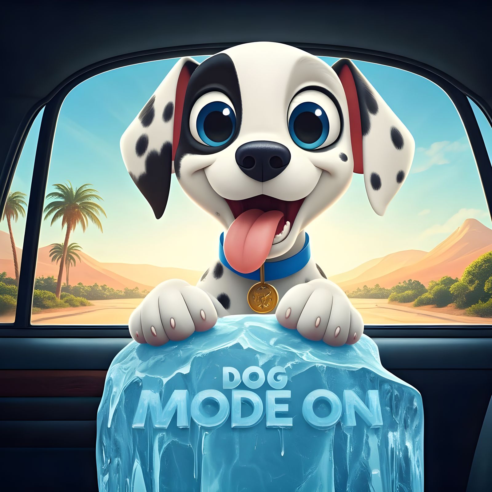 Vibrant Disney-Inspired Dalmatian Puppy in Joyful Car Ride