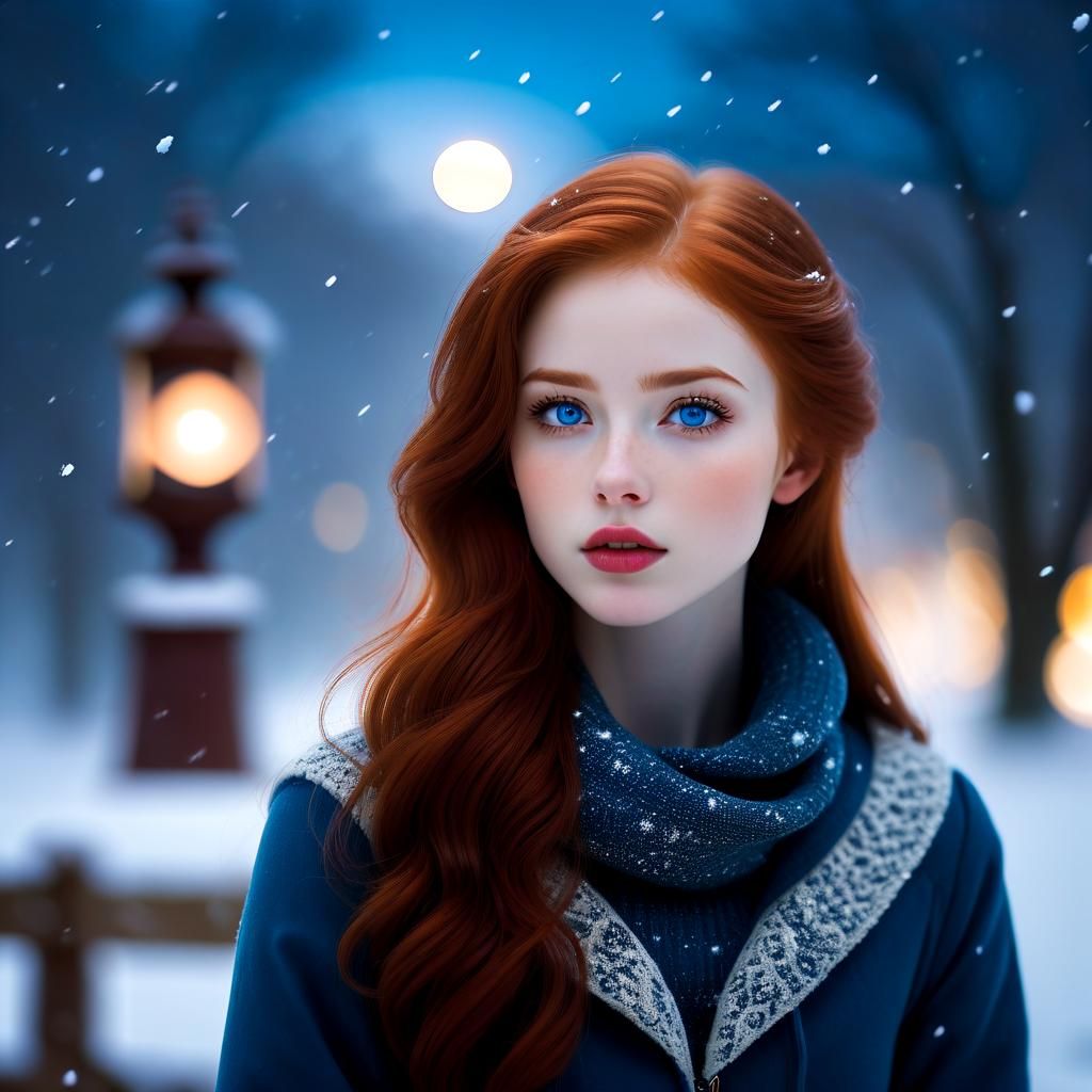 Redhead on Crescent Moon Watches First Snow