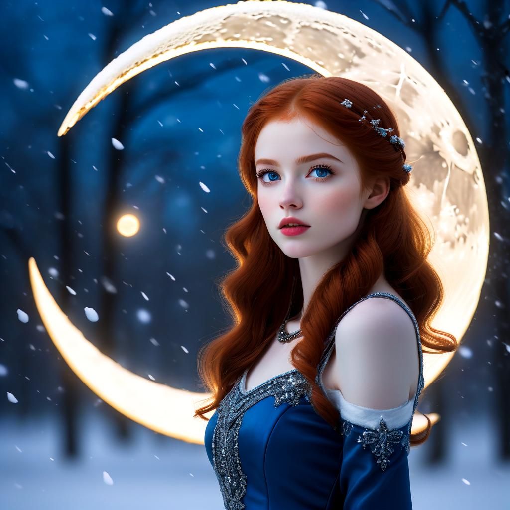 Redhead on Crescent Moon Watches First Snow