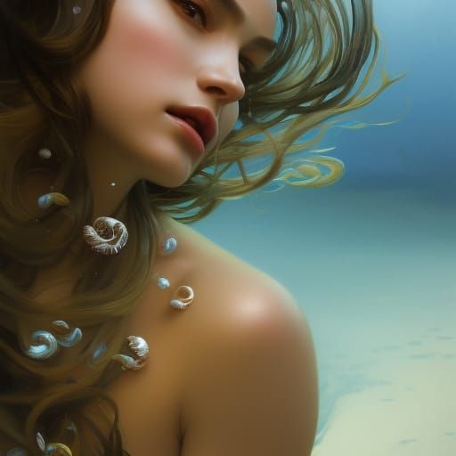 Glamorous Sea Siren Portrait in Hyperrealistic Style