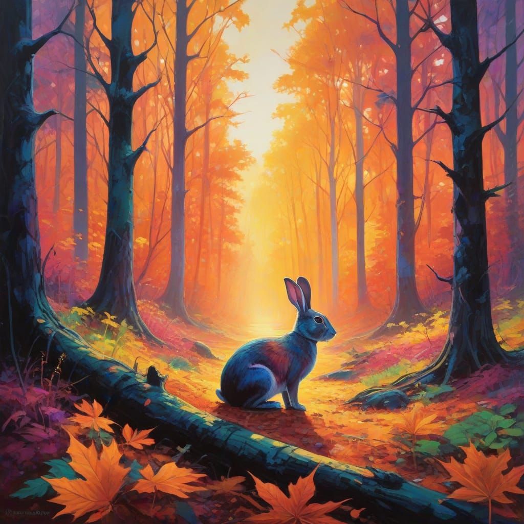 Mystical Autumn Forest in Surrealistic Oil Painting