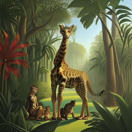 Surreal Hybrid Animals in a Colorful Landscape