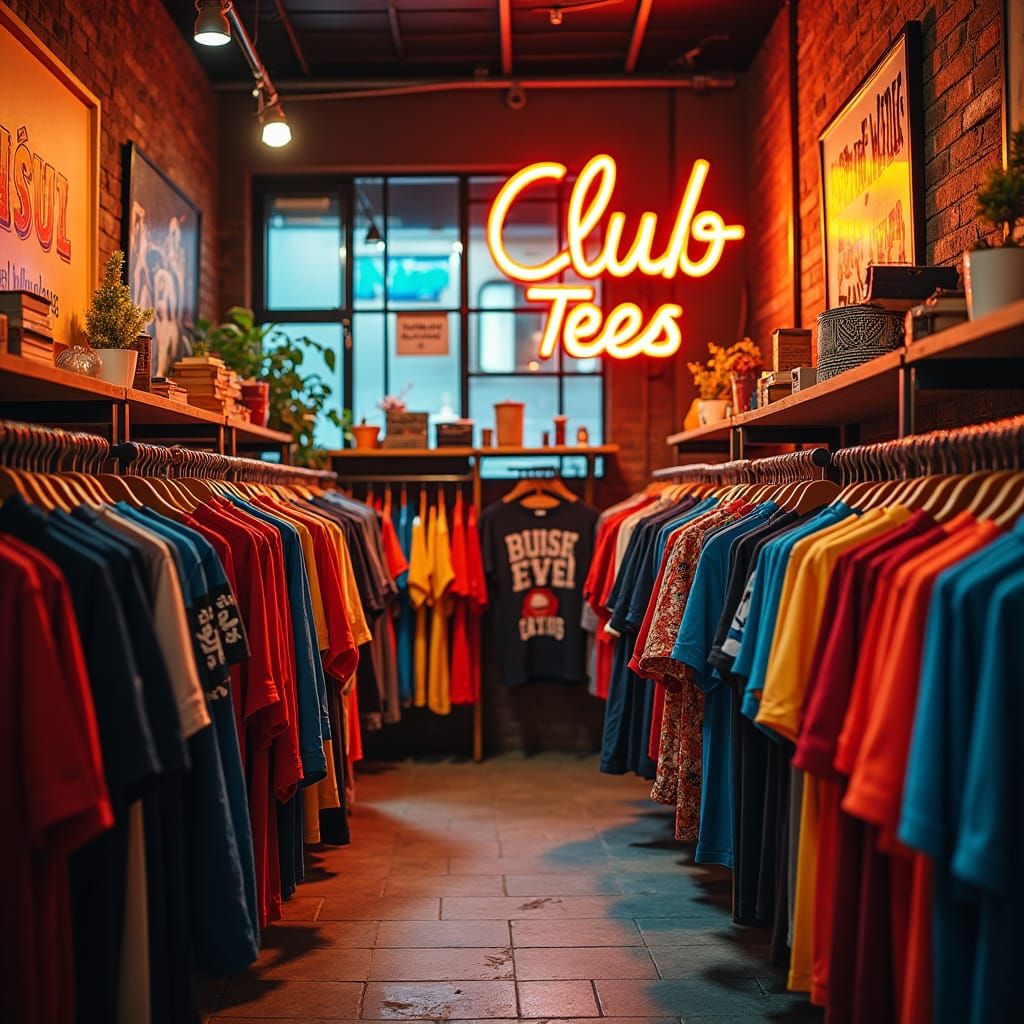 Trendy Clothing Store with High Contrast Lighting