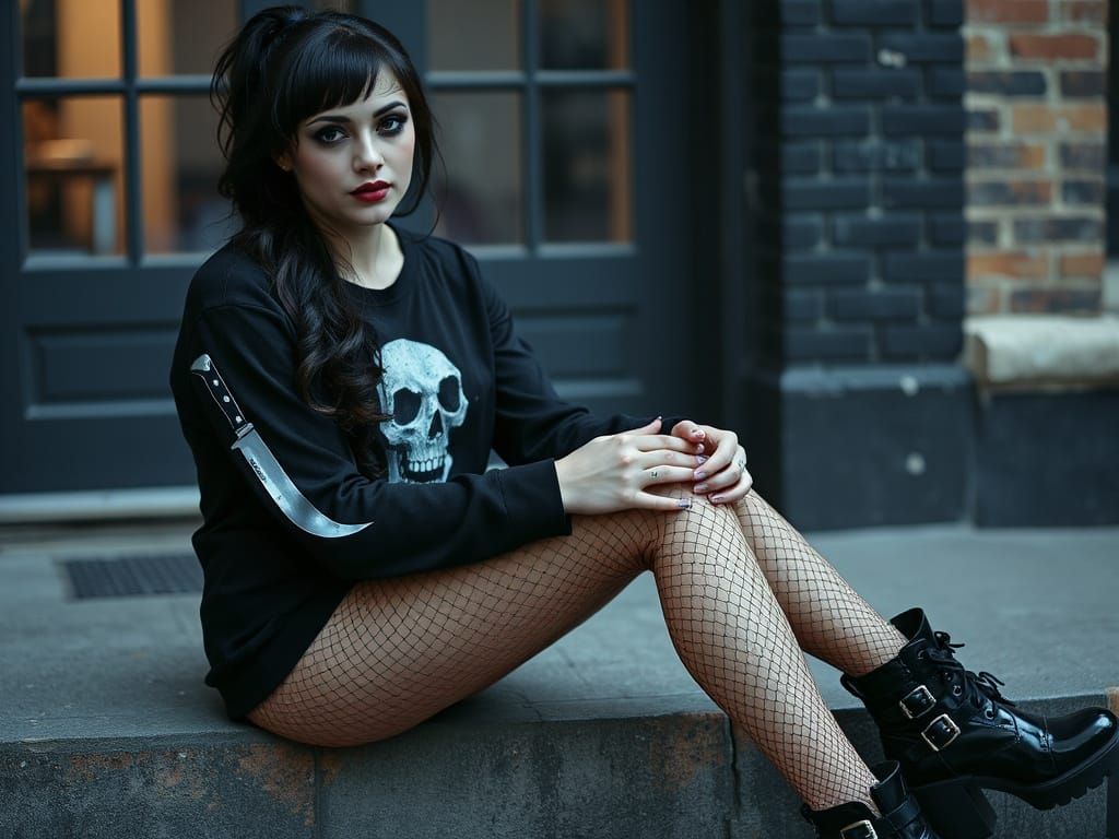 Dark Fashionista Seated on a Ledge