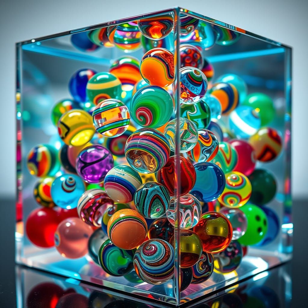 Glass Cubes Filled with Radiant Colorful Marbles in Hyperrea...