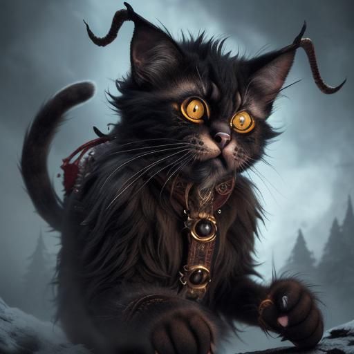 Intricate Krampus Cat Digital Matte Painting