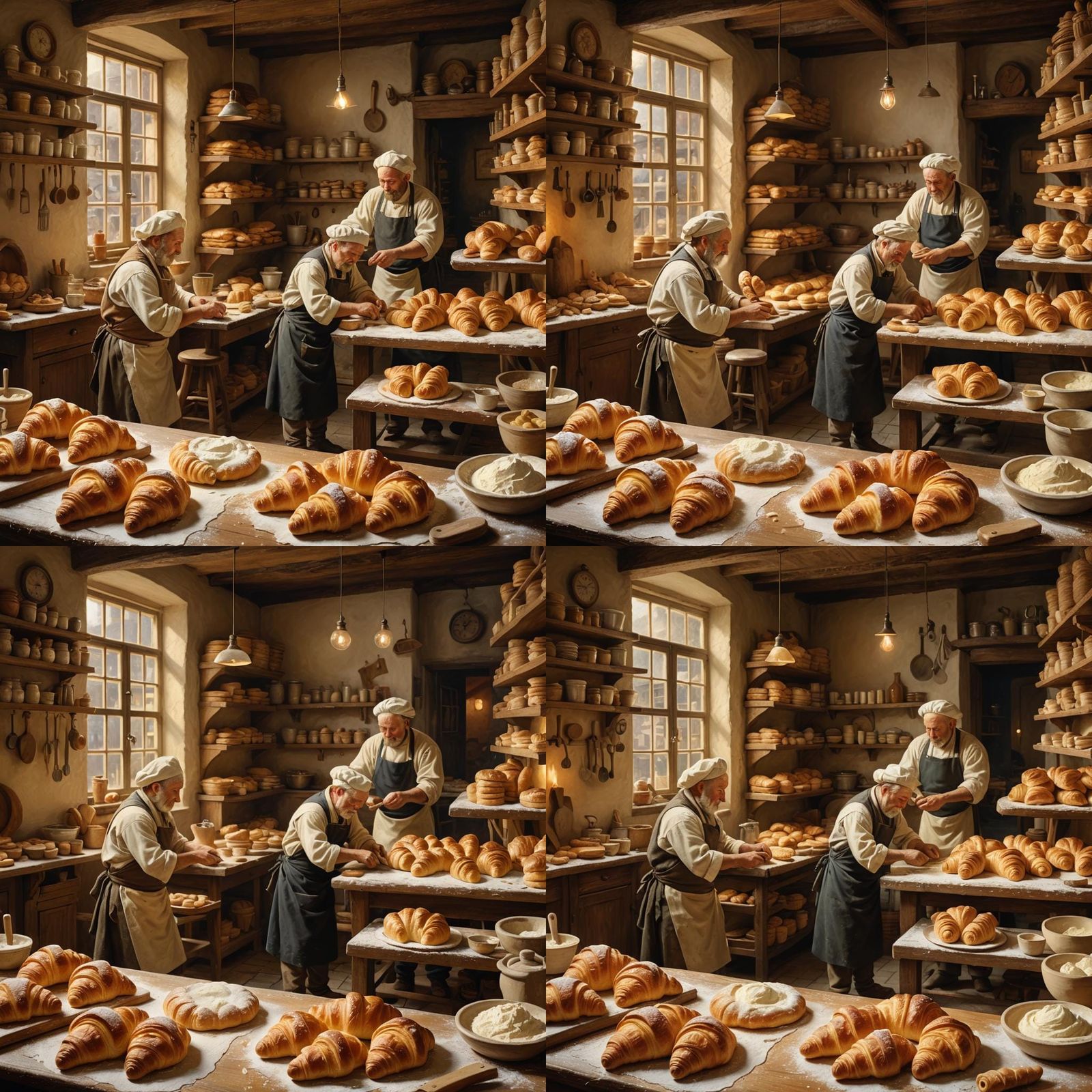 Miniature Bakers Crafting Croissant: Impressionistic Still L...