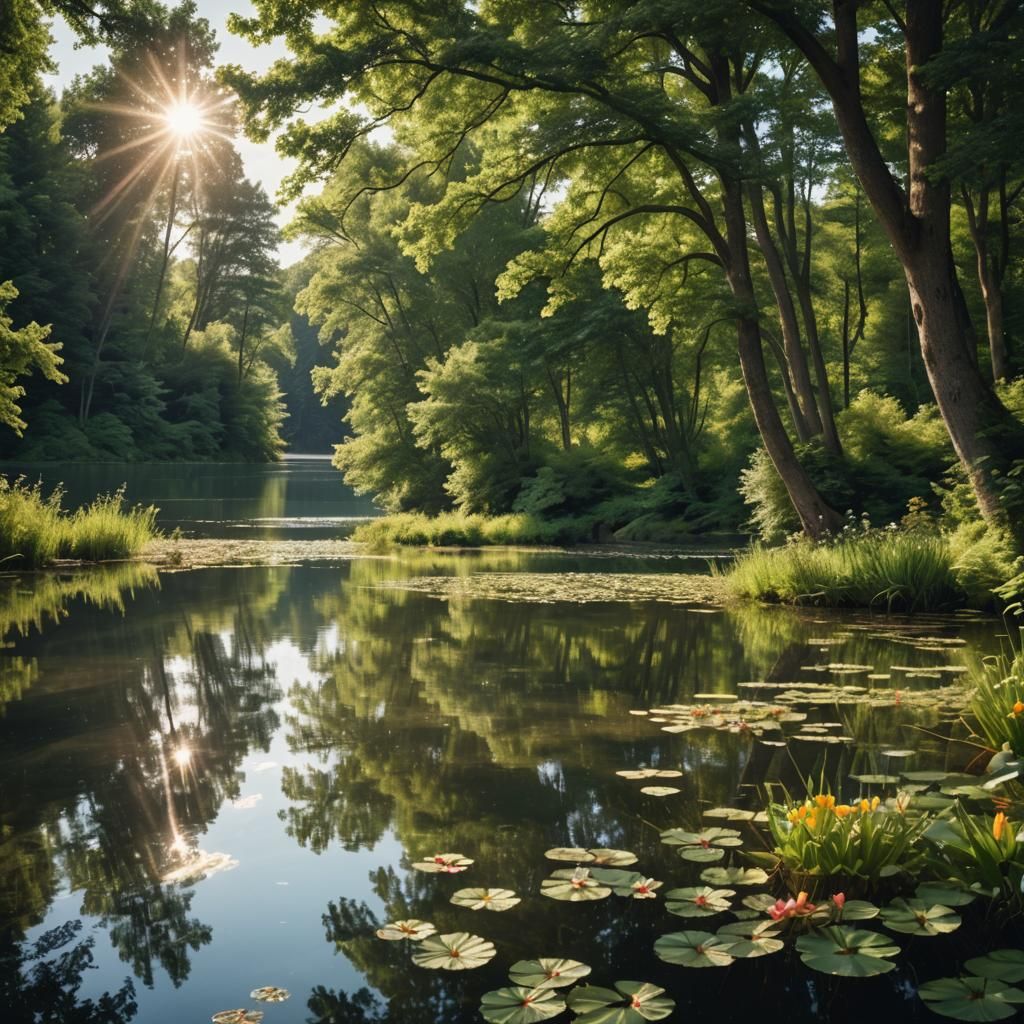 Serene Lake Landscape on a Summer Day