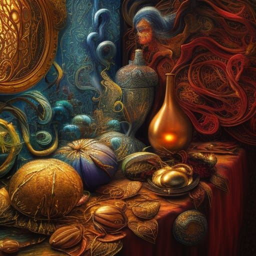 Hyperdetailed Kitchen Interior with Warm Food