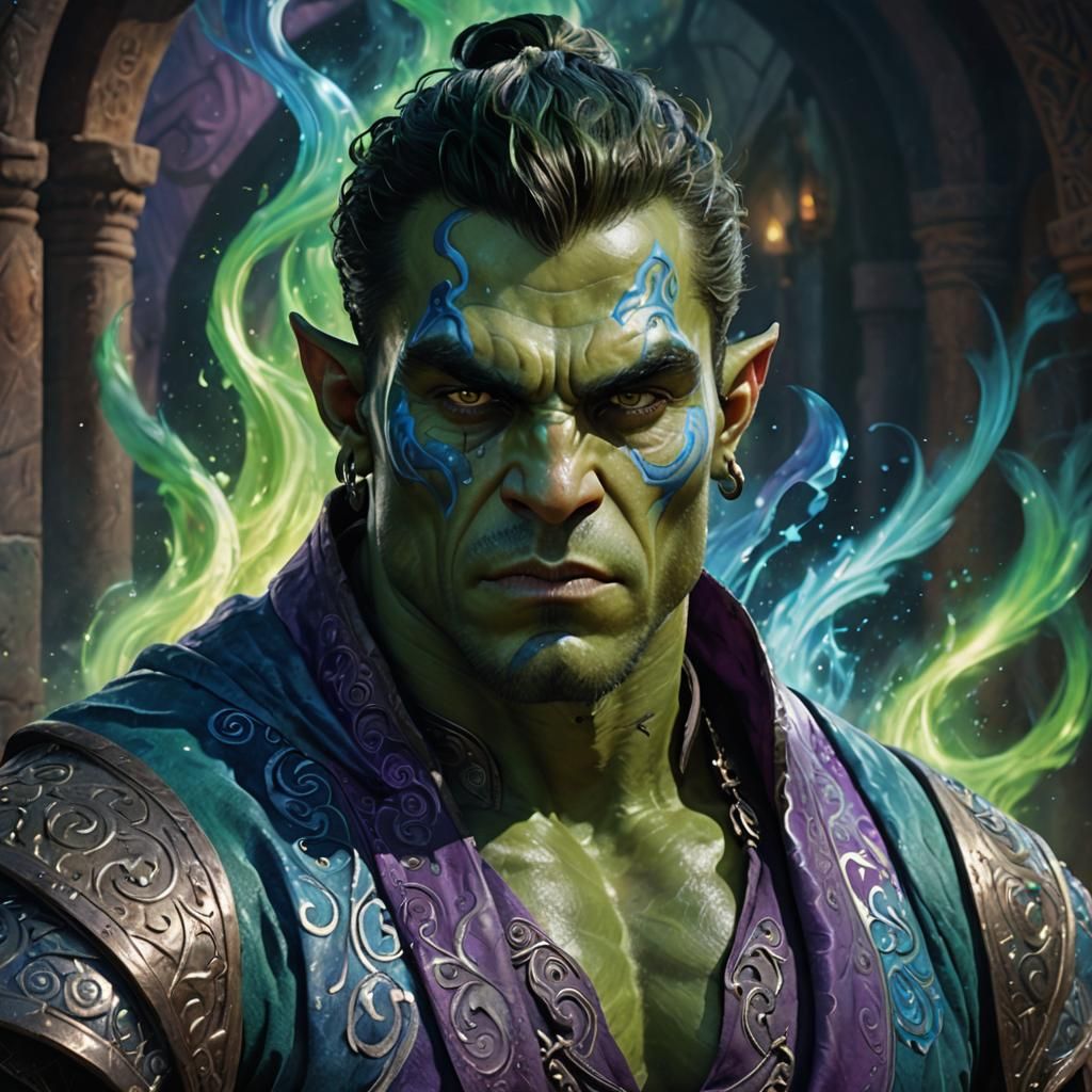 Half-Orc Monk in Magical Realism Style