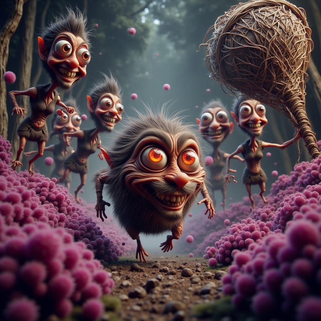 Whimsical Heather Chase: A Fantastical Creature's Escape