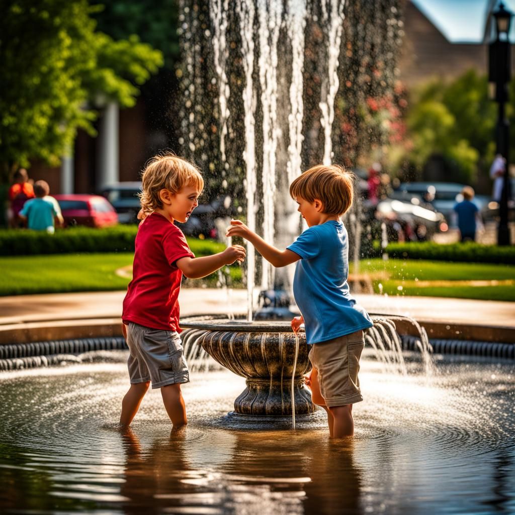 Children's Fun: Water Fountain Adventure in HDR