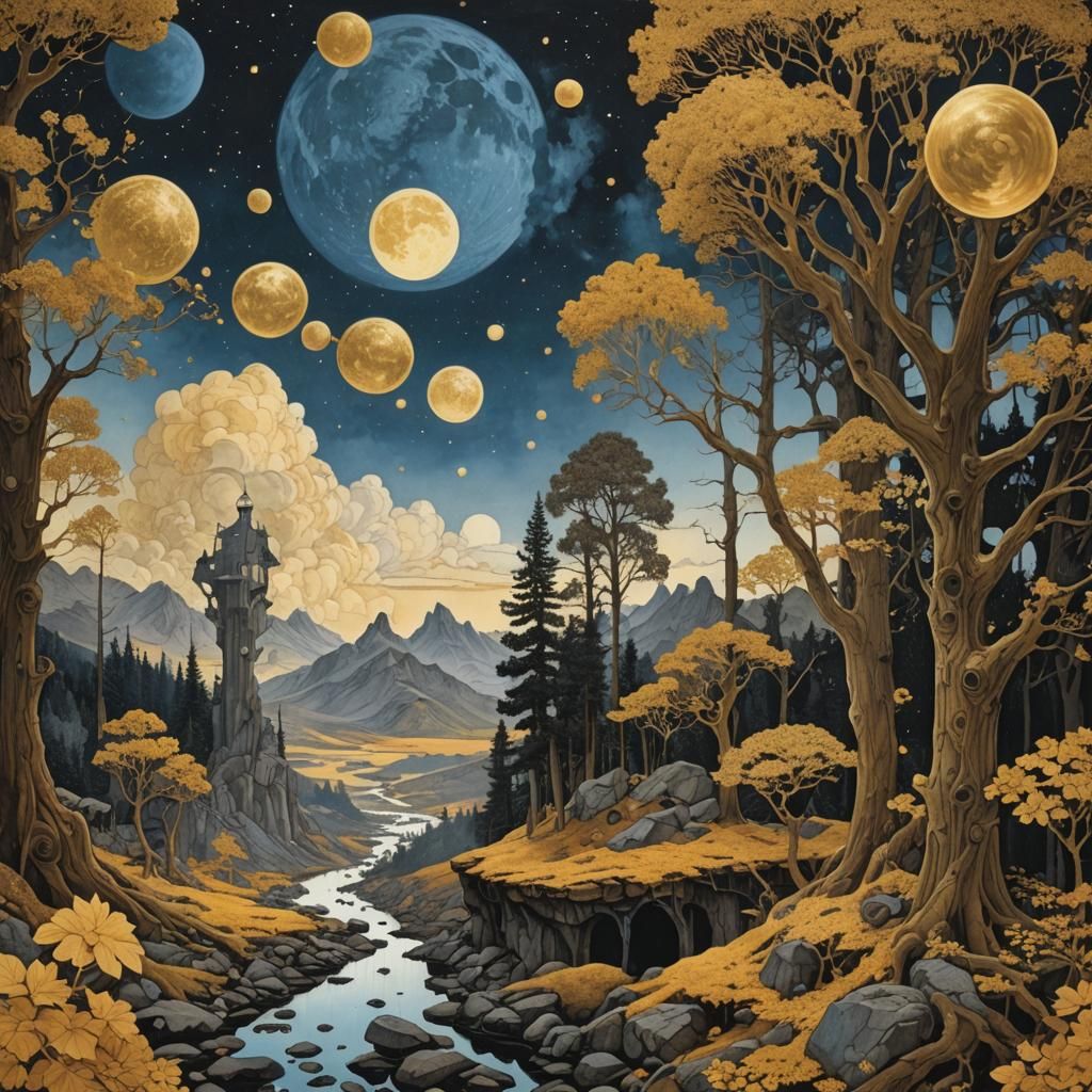 Golden Ink Design in Surrealist Style