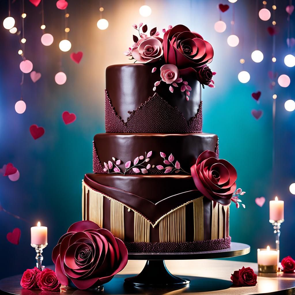 Tiered Chocolate Valentine Wedding Cake in Baroque Style