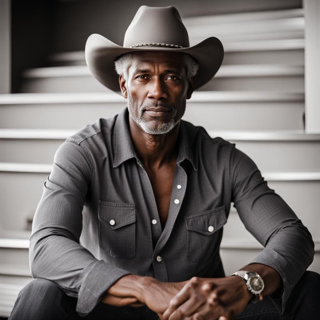 Handsome Cowboy with Grey Hair in Western Style