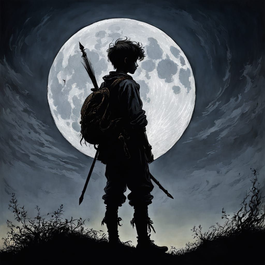 Fairytale Boy Silhouette by Moonlight