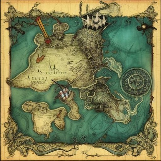 Detailed Pirate Map in Ethereal Art Style