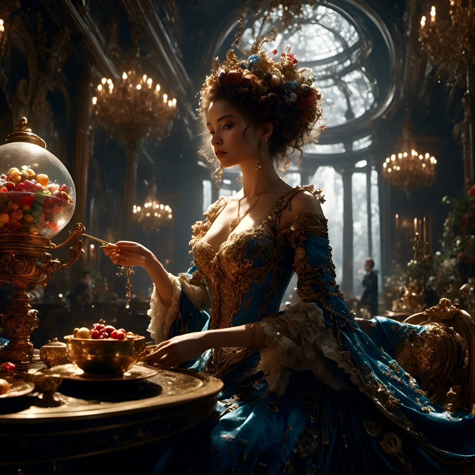 Rococo Woman Amidst Jupiter Off-Gassing