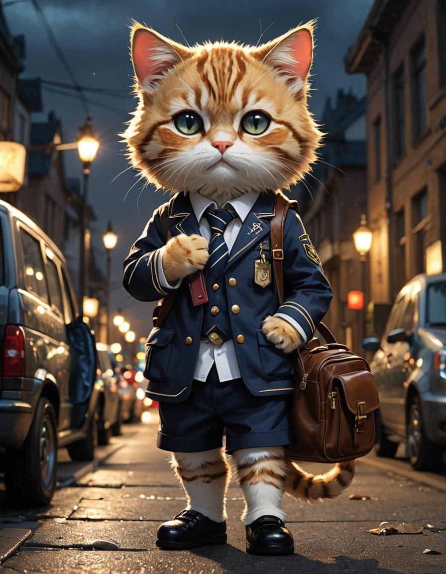 Chibi Cat in School Uniform, Detailed 3D Render