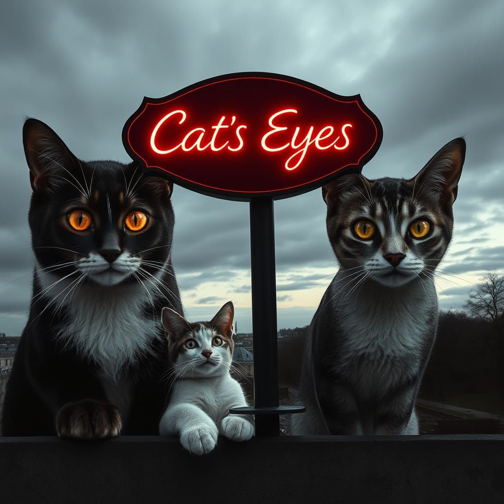 Signé Cat's Eyes, Les sœurs Chamade, Cylia, Alexia et Tamara sur les toit de paris centered, perfect composition