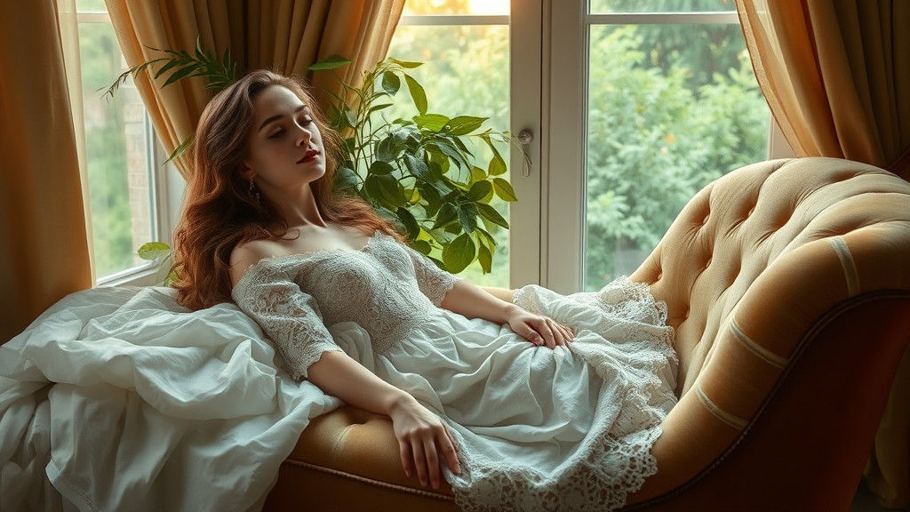 Ethereal Woman in Dreamy Pre-Raphaelite Setting