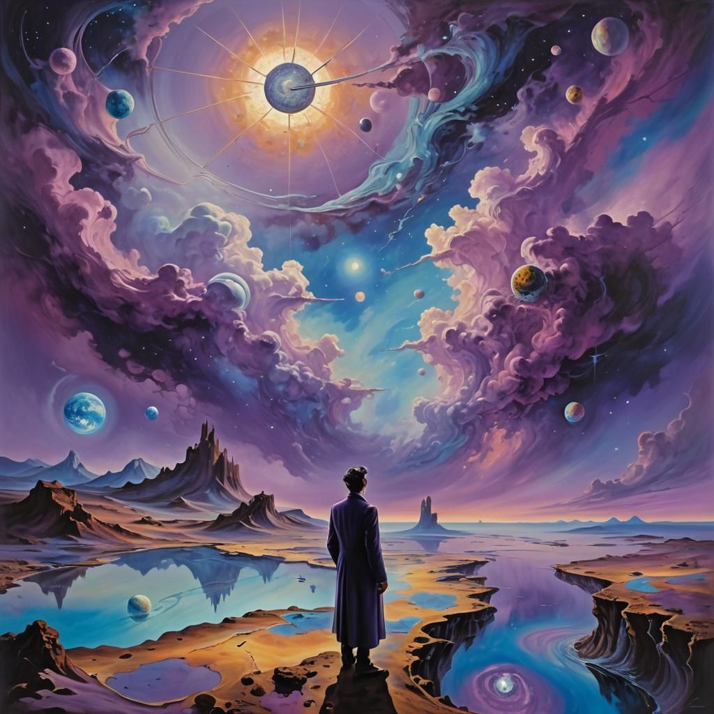 Surreal Melting Landscape with Swirling Stars