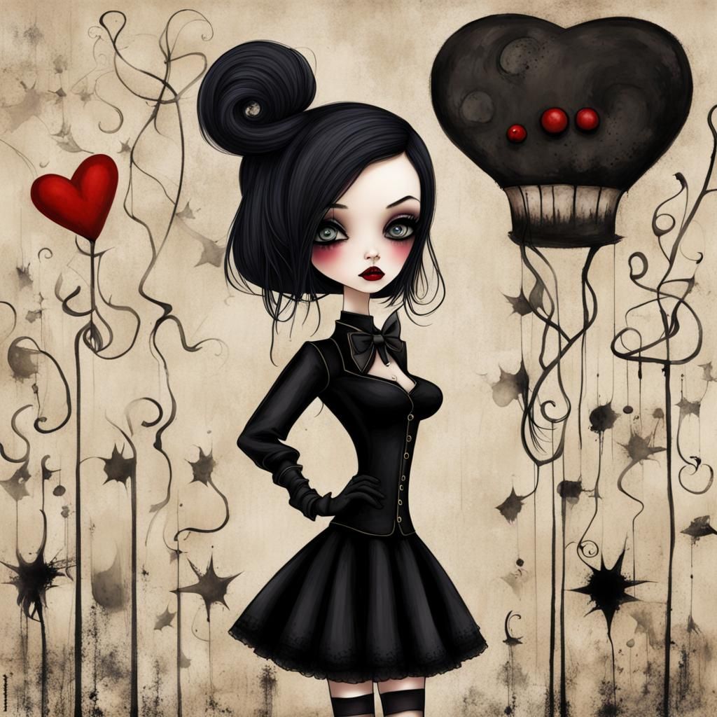 Retro Goth Girl in Shabby Chic Style