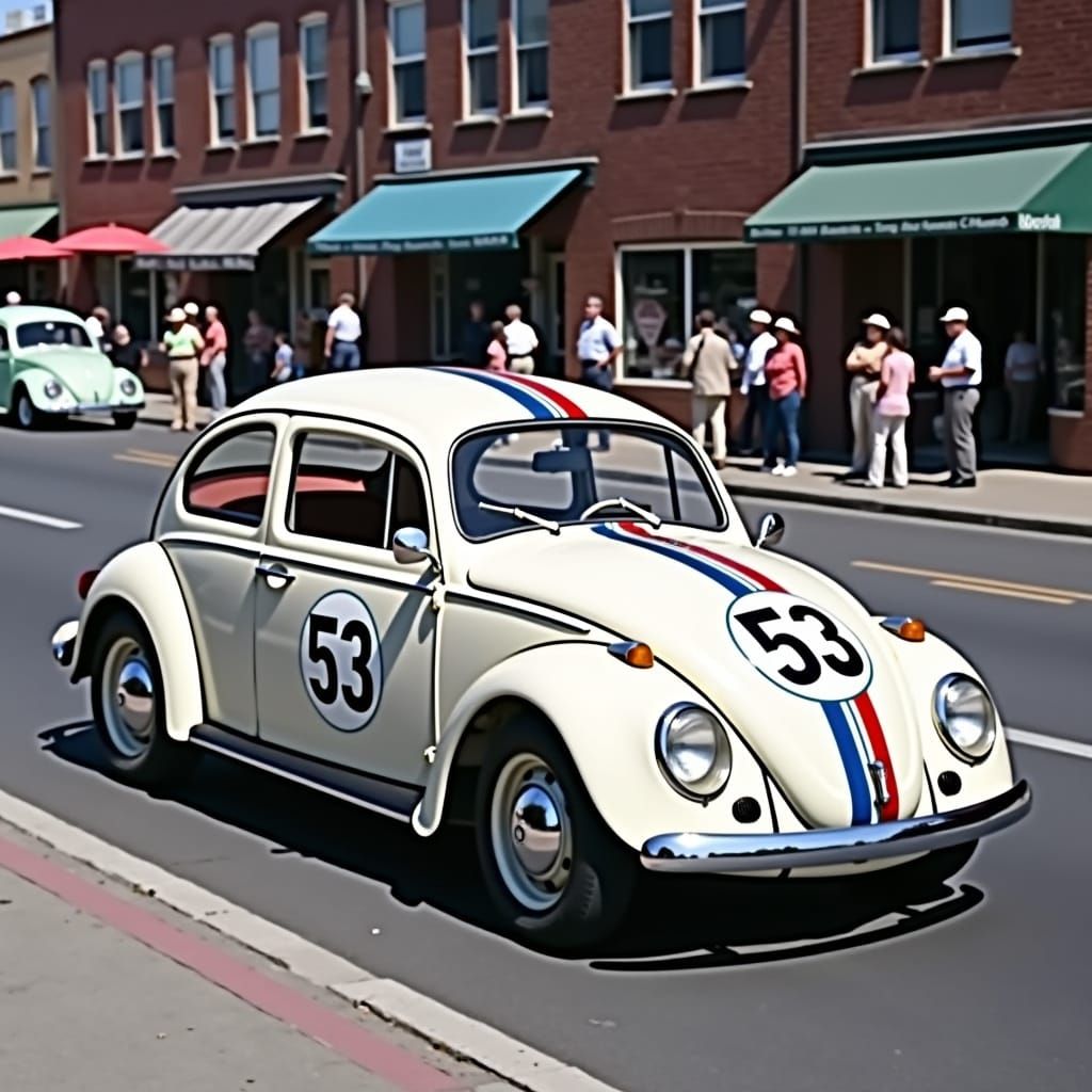 Herbie the Classic Volkswagen Beetle with Red and Blue Strip...