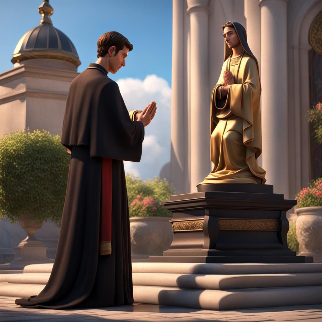 Young Priest Praying: Pixar-Style 3D Digital Art