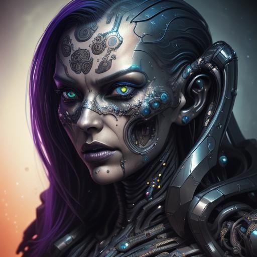 Intricate Sci-Fi Android in High Contrast