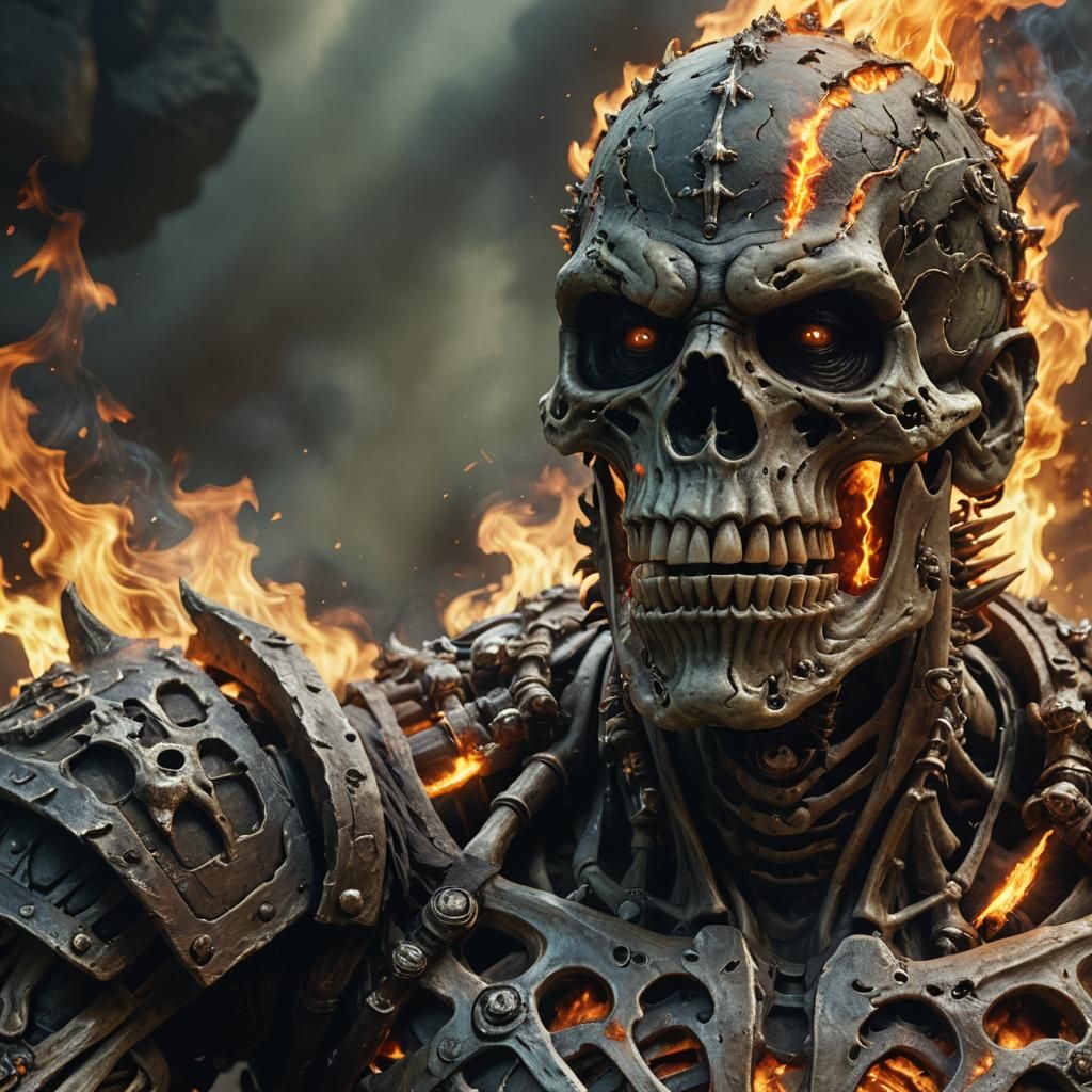 Orc Skeleton Breathing Fire: Digital Matte Painting