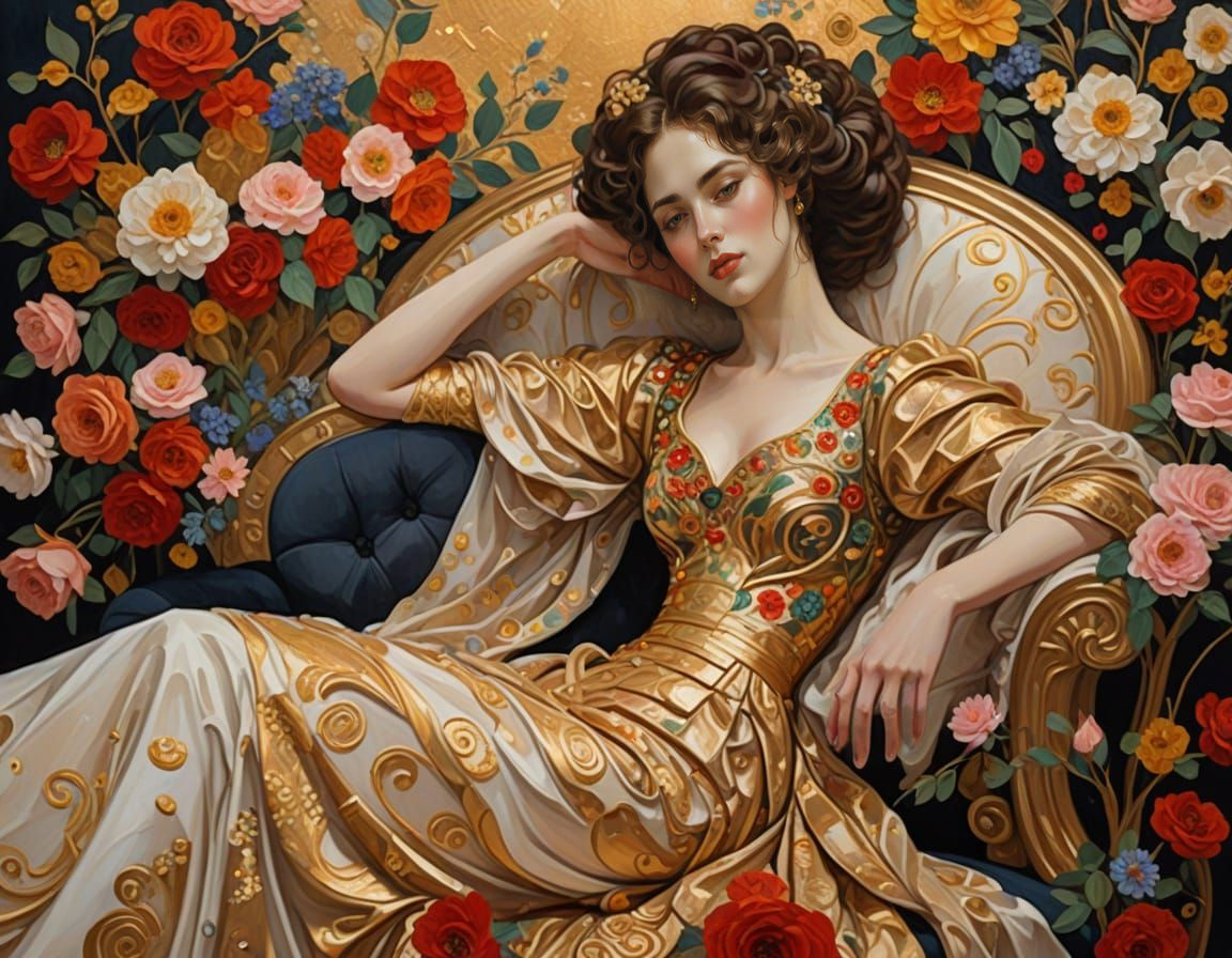 Luminous Lady of Love on Valentine's Day in Klimt-Inspired S...